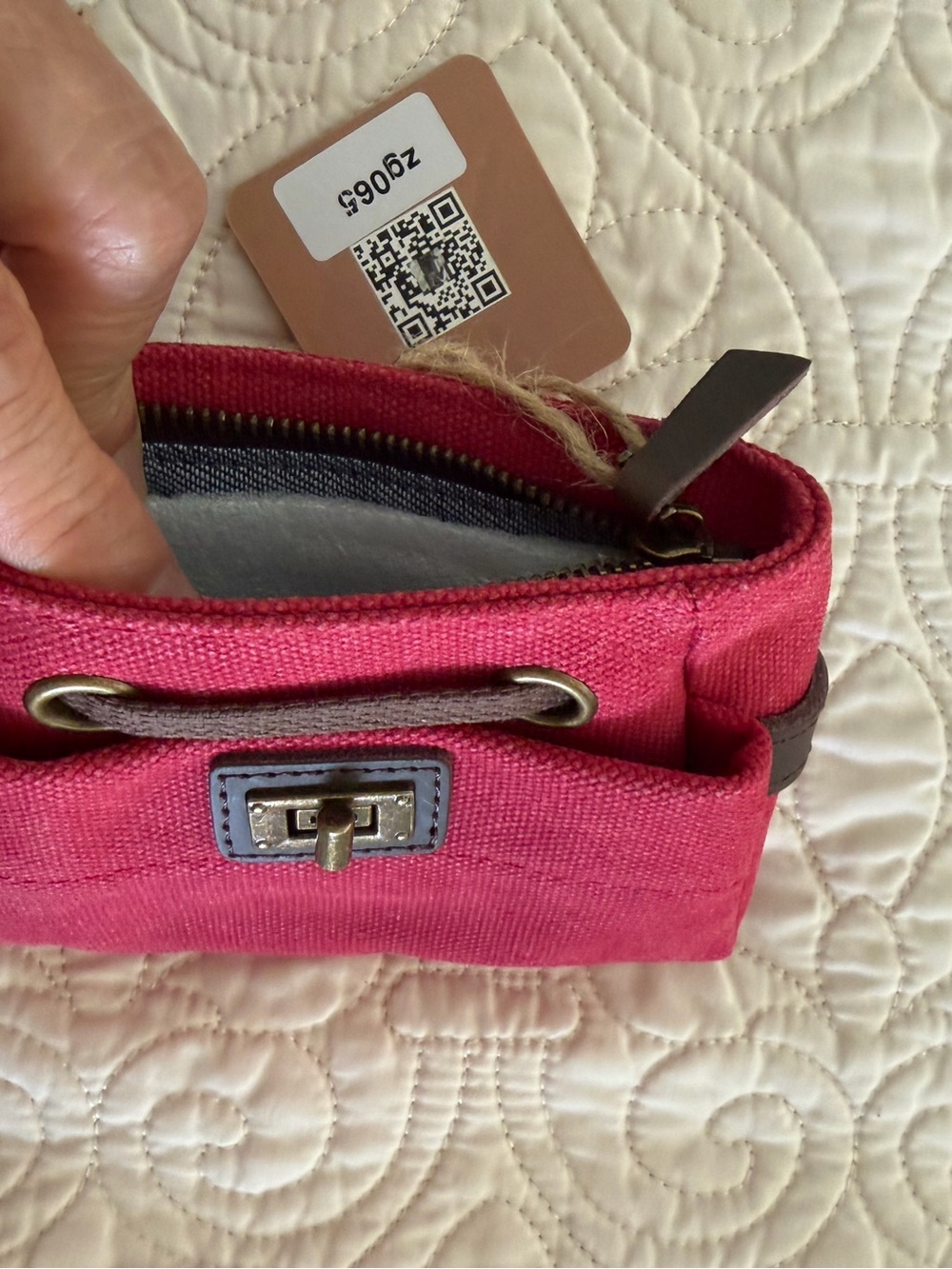 Compact Women's Canvas Crossbody Wallet in Deep Pink - Picture 2 of 3